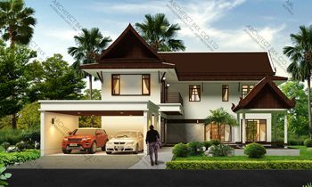 แบบบ้านไทยประยุกต์ 2 ชั้น,  แบบบ้าน thai modern style, , แบบบ้าน 2 ห้องนอน, แบบบ้าน 2 ห้องนอน 3 ห้องน้ำ, แบบบ้าน 