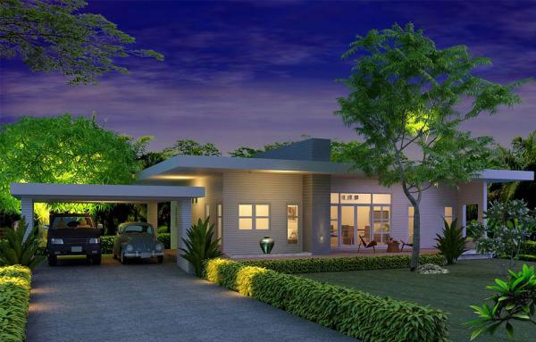 แบบบ้านโมเดิร์น 1 ชั้น,  แบบบ้าน modern style, แบบบ้านชั้นเดียว, แบบบ้าน 2 ห้องนอน, แบบบ้าน 2 ห้องนอน 1 ห้องน้ำ, แบบบ้าน 