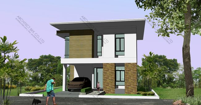 แบบบ้านโมเดิร์น 2 ชั้น,  แบบบ้าน modern style, แบบบ้านสองชั้น, แบบบ้าน 2 ห้องนอน, แบบบ้าน 2 ห้องนอน 2 ห้องน้ำ, แบบบ้าน 