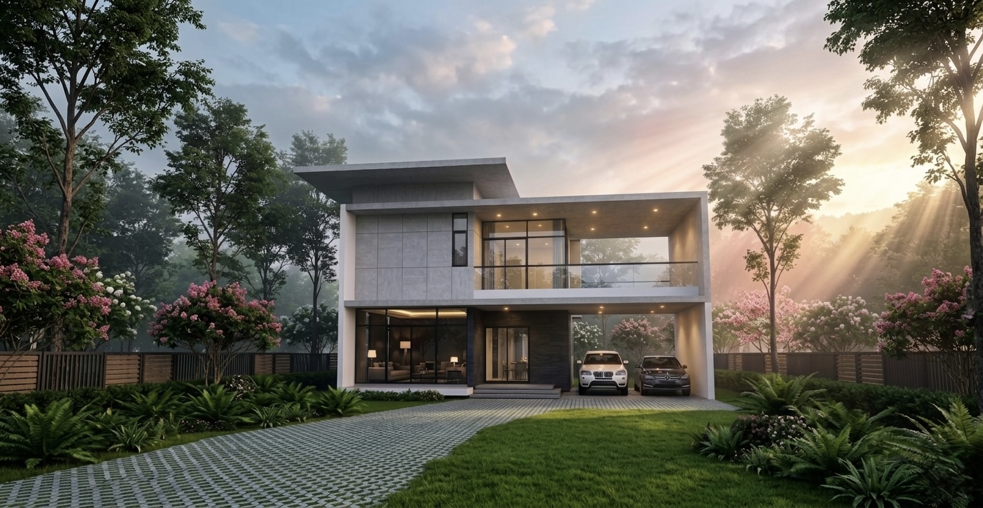 แบบบ้านโมเดิร์น 2 ชั้น,  แบบบ้าน modern style, แบบบ้านสองชั้น, แบบบ้าน 2 ห้องนอน, แบบบ้าน 2 ห้องนอน 2 ห้องน้ำ, แบบบ้าน 
