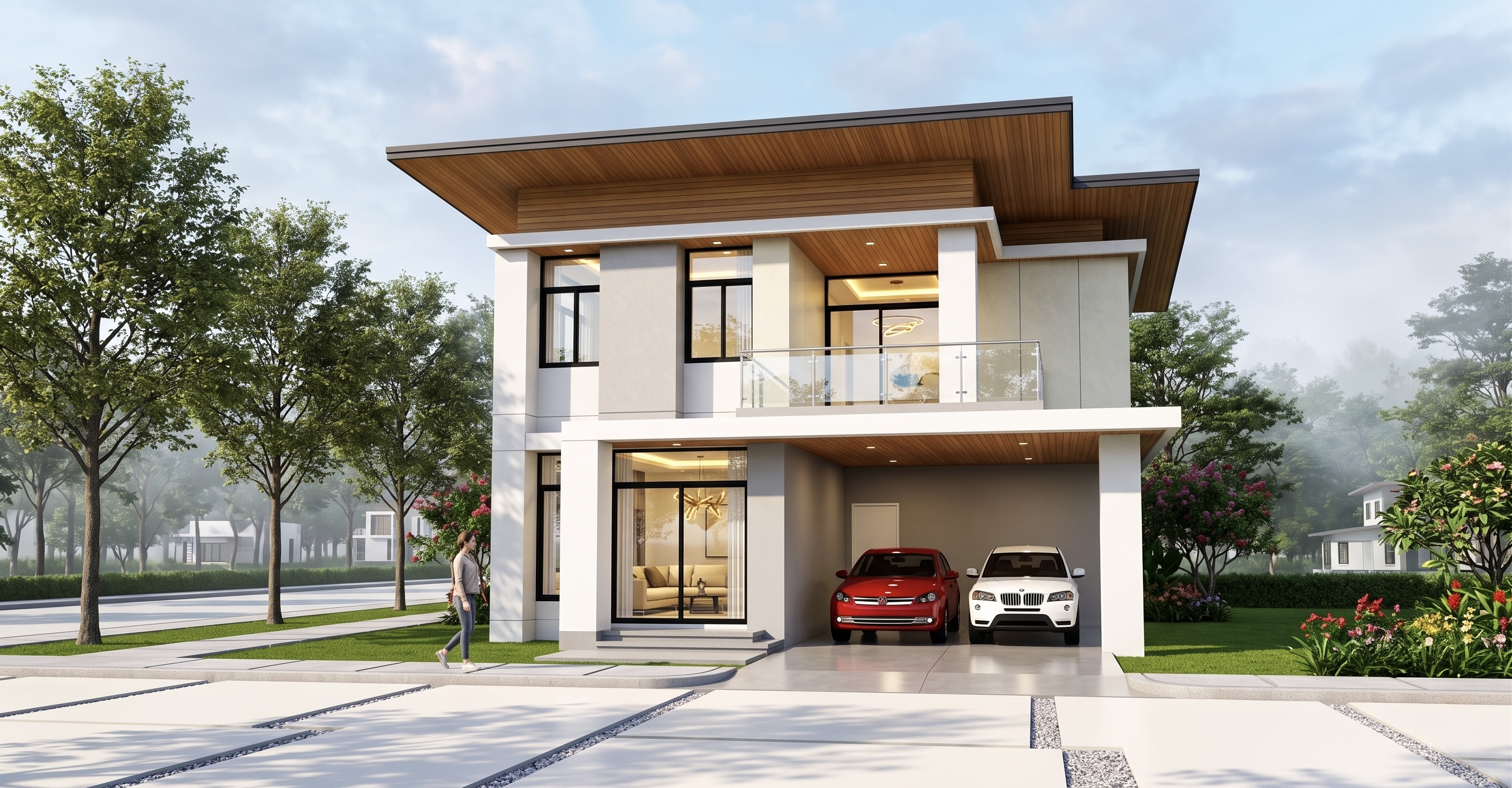แบบบ้านโมเดิร์น 2 ชั้น,  แบบบ้าน modern style, แบบบ้านสองชั้น, แบบบ้าน 2 ห้องนอน, แบบบ้าน 2 ห้องนอน 2 ห้องน้ำ, แบบบ้าน 