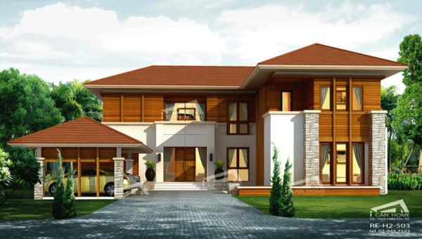 แบบบ้านรีสอร์ท 2 ชั้น,  แบบบ้าน resort style, แบบบ้านสองชั้น, แบบบ้าน 4 ห้องนอน, แบบบ้าน 4 ห้องนอน 4 ห้องน้ำ, แบบบ้าน 