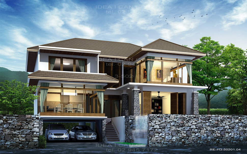 แบบบ้านทรอปิคอล 3 ชั้น,  แบบบ้าน tropical style, แบบบ้าน 3 ชั้น, แบบบ้าน 3 ห้องนอน, แบบบ้าน 3 ห้องนอน 3 ห้องน้ำ, แบบบ้าน , แปลนบ้านพร้อมสระ, แบบบ้าน มีสระว่ายน้ำ