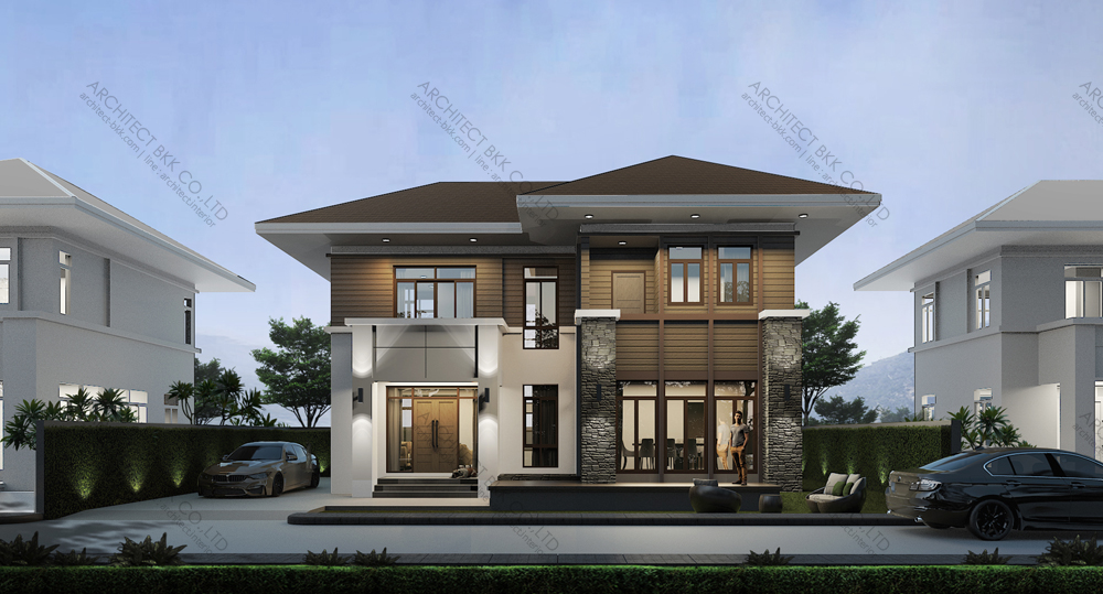 แบบบ้านทรอปิคอล 2 ชั้น,  แบบบ้าน tropical style, แบบบ้านสองชั้น, แบบบ้าน 3 ห้องนอน, แบบบ้าน 3 ห้องนอน 3 ห้องน้ำ, แบบบ้าน 