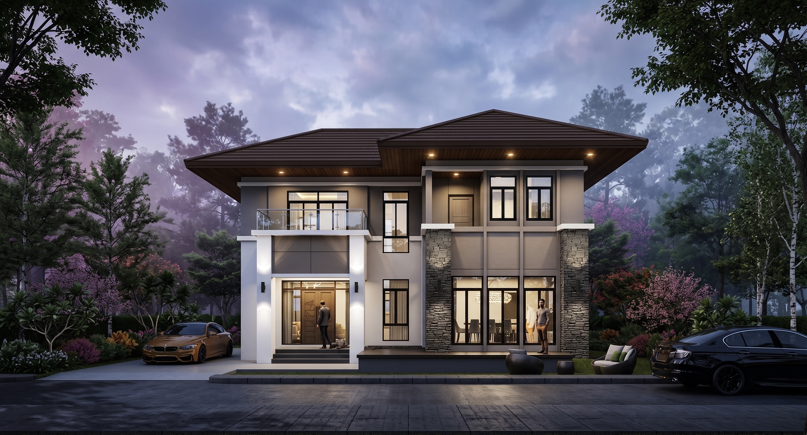 แบบบ้านทรอปิคอล 2 ชั้น,  แบบบ้าน tropical style, แบบบ้านสองชั้น, แบบบ้าน 3 ห้องนอน, แบบบ้าน 3 ห้องนอน 3 ห้องน้ำ, แบบบ้าน 