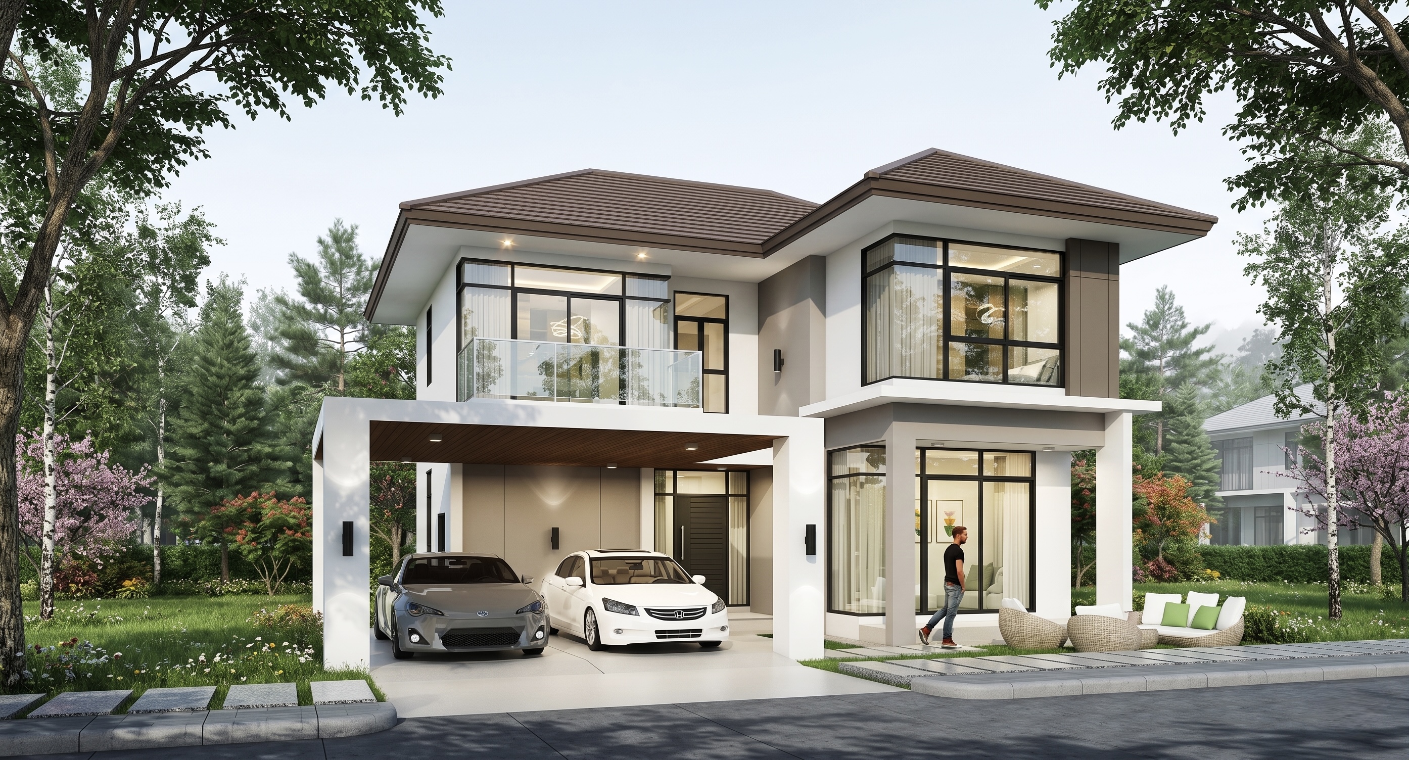 แบบบ้านทรอปิคอล 2 ชั้น,  แบบบ้าน tropical style, แบบบ้านสองชั้น, แบบบ้าน 3 ห้องนอน, แบบบ้าน 3 ห้องนอน 3 ห้องน้ำ, แบบบ้าน 