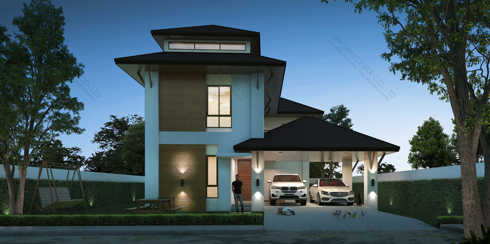 แบบบ้านทรอปิคอล 2 ชั้น,  แบบบ้าน tropical style, แบบบ้านสองชั้น, แบบบ้าน 4 ห้องนอน, แบบบ้าน 4 ห้องนอน 3 ห้องน้ำ, แบบบ้าน 