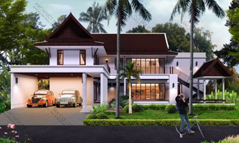 แบบบ้านสองชั้น, แบบบ้านไทยประยุกต์, แบบบ้าน thai modern style, แบบบ้านสองชั้น 4 ห้องนอน, แบบบ้าน TM-H2-37701.10, แบบบ้านไทยประยุกต์ 2 ชั้น